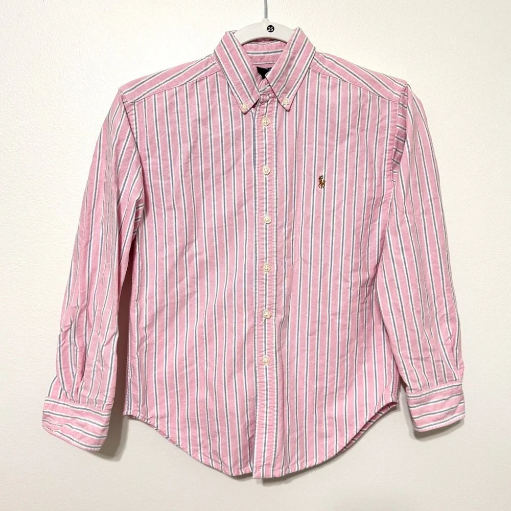 Ralph Lauren Boy’s Striped Button Up Shirt Size 8/10 Cotton Pink blue
